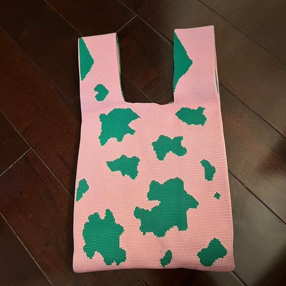 Pink & Green Cow Print Tote Handle Bag - Picture 6 of 6